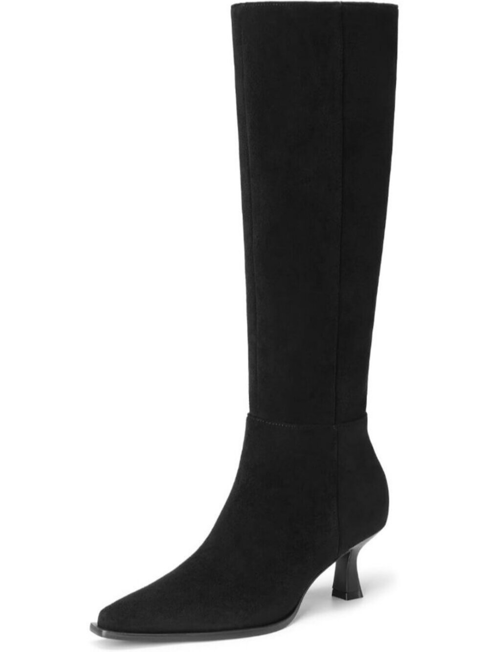 DREAM PAIRS Women's Black-Suede Knee High Kitten Heel Fall Boots Pointed Toe